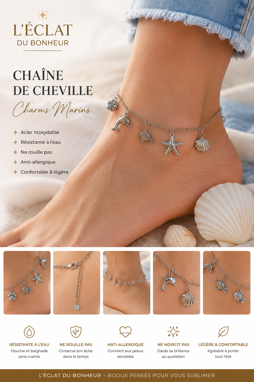Chaînes de Cheville Femme en Acier Inoxydable