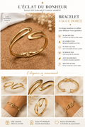 Bracelet femme en acier inoxydable doré au design ondulé et élégant. Son style raffiné apporte une touche moderne et féminine à toutes vos tenues, au quotidien comme pour une occasion spéciale.
