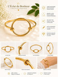 Bracelet femme jonc doré à anneaux entrelacés en acier inoxydable
