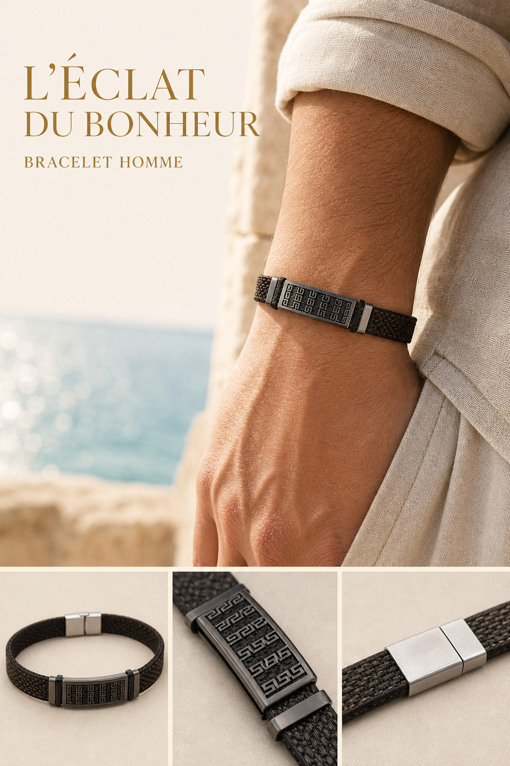 Bracelet homme noir à maillons en acier inoxydable