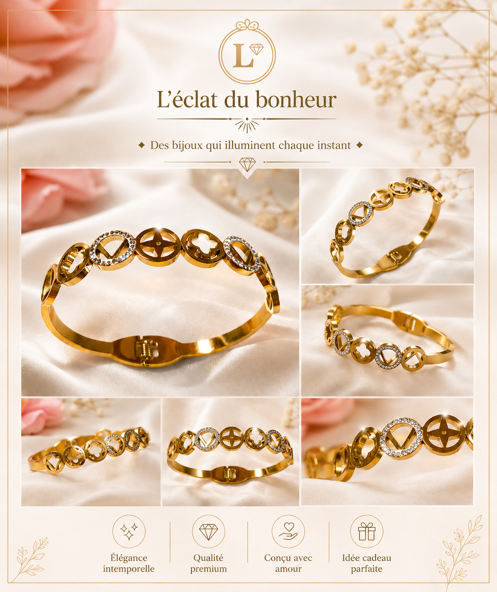 Bracelet femme maillons ronds et ovales dorés en acier inoxydable