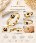 Bracelet femme jonc doré à médaillon noir en acier inoxydable