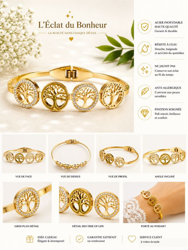 Bracelet femme Arbre de Vie doré en acier inoxydable