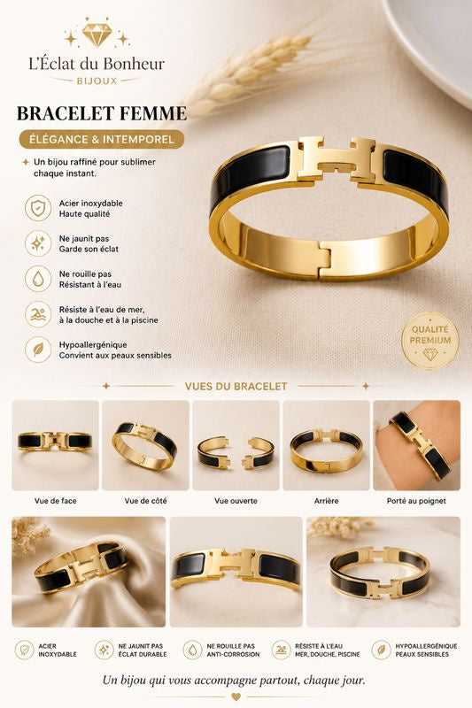 Bracelet femme noir et or en acier inoxydable
