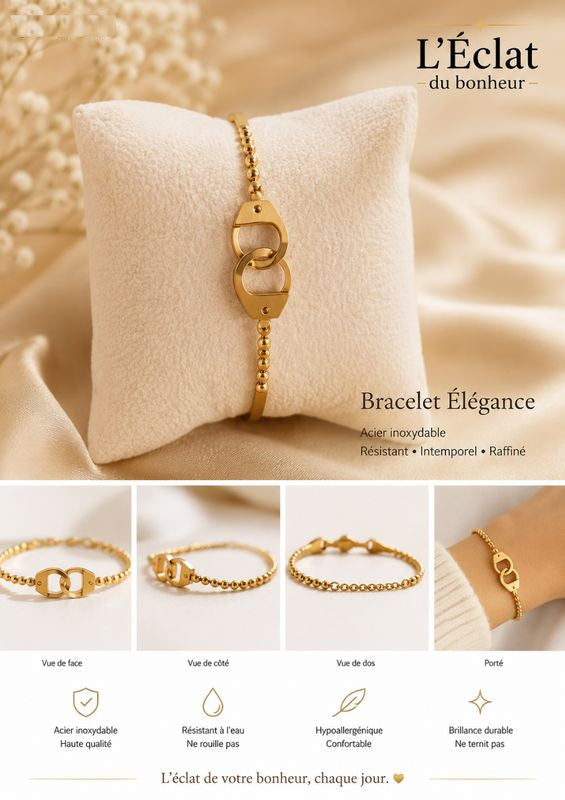 Bracelet femme menottes dorées en acier inoxydable