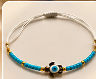Bracelet cordon tortue œil turquoise porte-bonheur, couleur turquoise