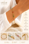 Bracelet femme Cœurs colorés en acier inoxydable doré