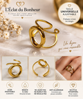 Bague Femme Ajustable Double Anneau en Acier Inoxydable Doré