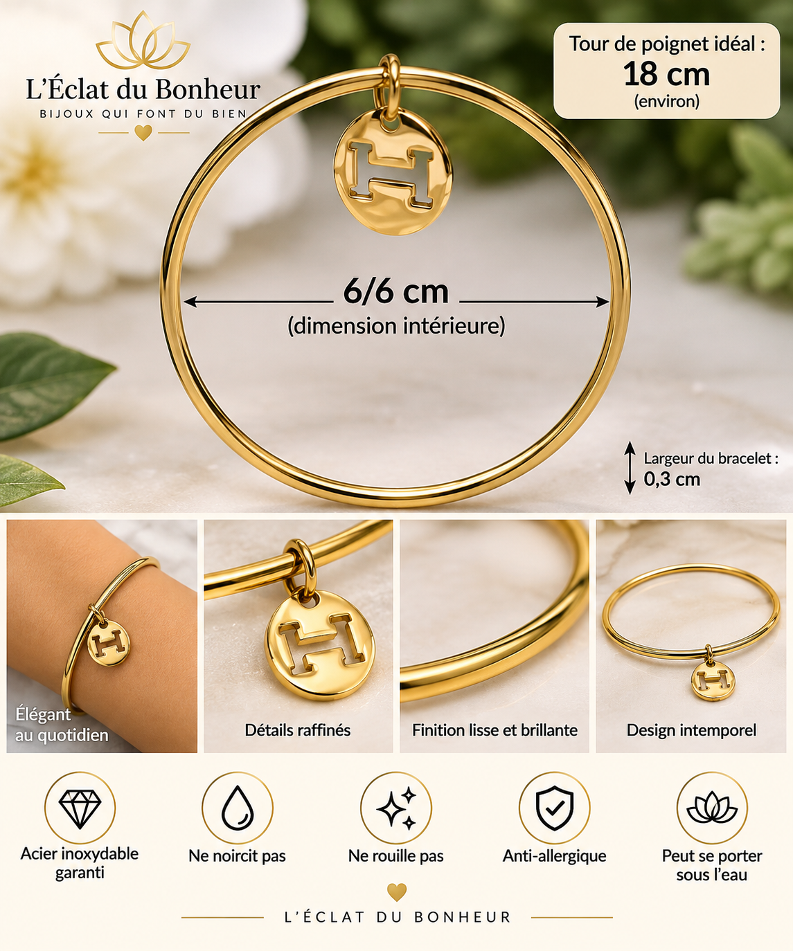 Bracelet Femme Jonc en Acier Inoxydable