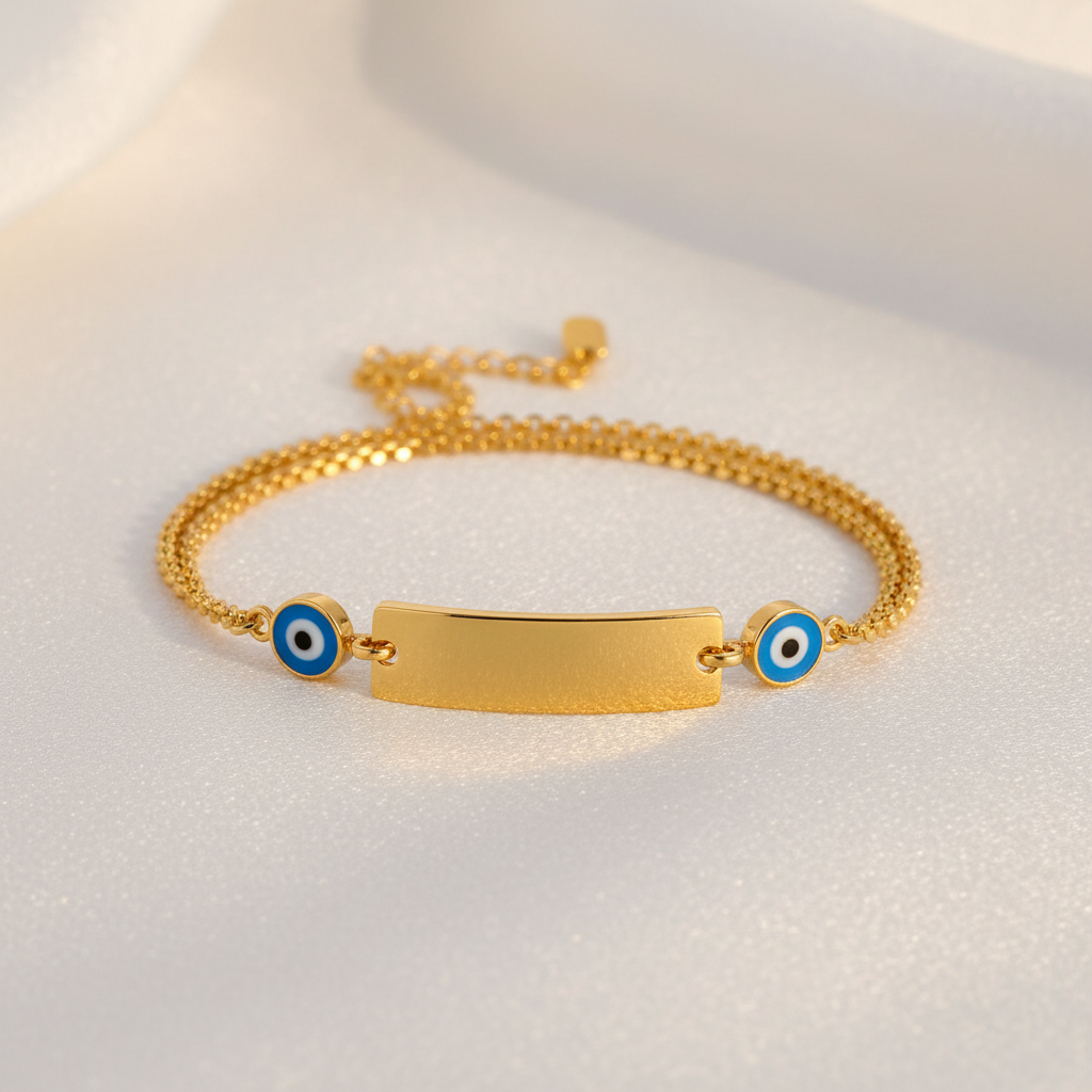 Bracelet doré acier inoxydable avec yeux bleus porte-bonheur