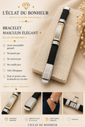 Bracelet homme silicone noir et métal bicolore étanche