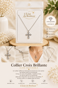 Collier femme croix argentée brillante en acier inoxydable