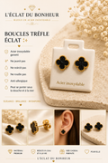 Boucles d'oreilles femme trèfle noir petit modèle en acier inoxydable