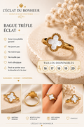 Bague femme trèfle blanc doré en acier inoxydable