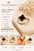 Bague femme trèfle noir doré en acier inoxydable