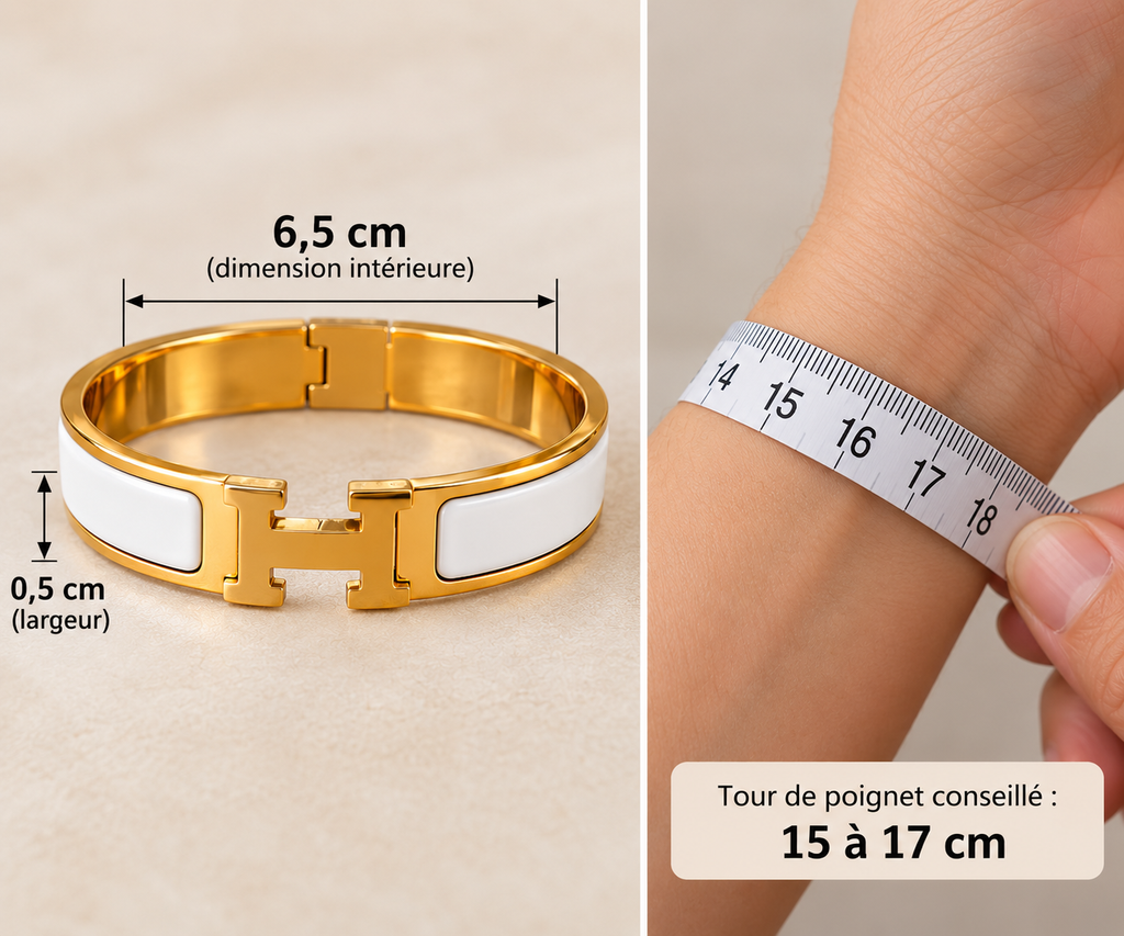 Bracelet Femme Jonc Blanc et Doré en Acier Inoxydable