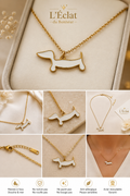 Collier femme chien doré et blanc en acier inoxydable