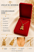 Collier femme ourson doré en acier inoxydable
