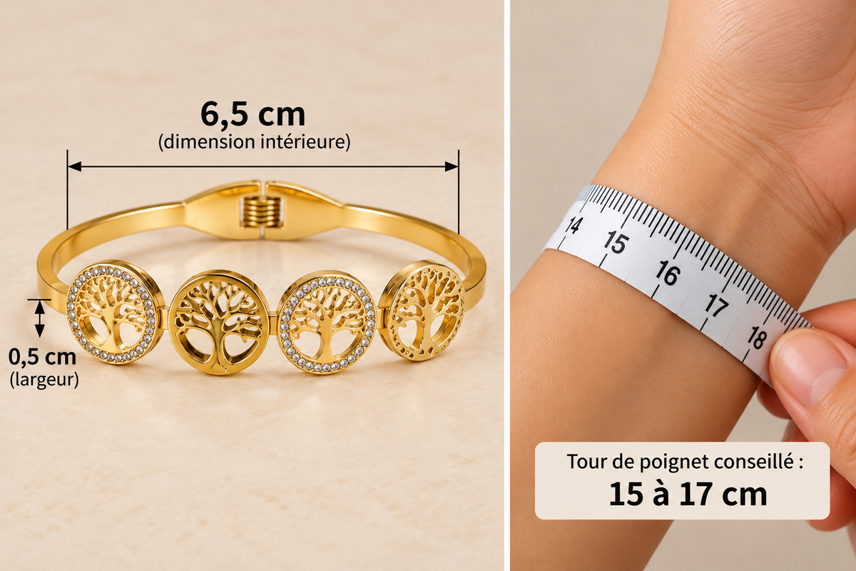 Bracelet Femme Arbre de Vie Doré en Acier Inoxydable