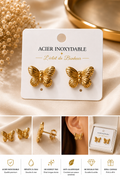 Boucles d'oreilles femme papillon dorées en acier inoxydable