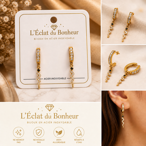 Boucles d'oreilles femme serpent dorées en acier inoxydable
