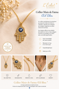 Collier femme Main de Fatma dorée avec œil bleu en acier inoxydable