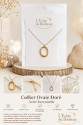 Collier femme ovale doré minimaliste en acier inoxydable