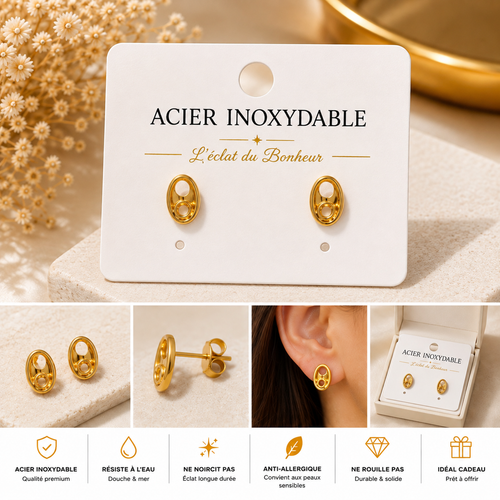 Boucles d'oreilles femme grain de café dorées en acier inoxydable