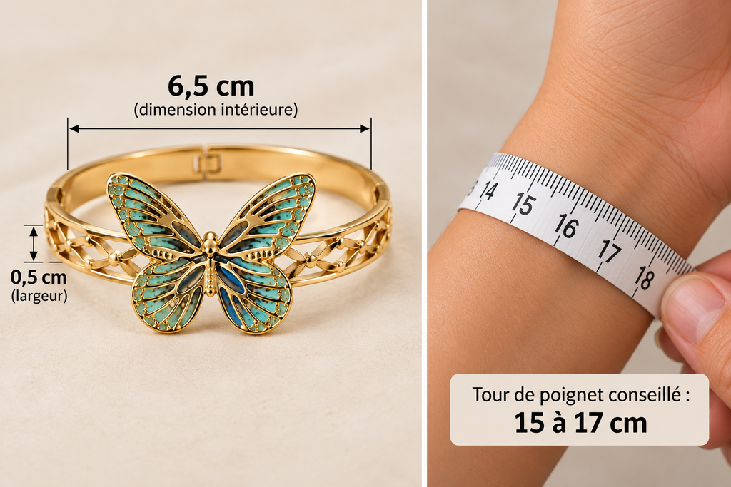 Bracelet Femme Papillon Turquoise Doré en Acier Inoxydable