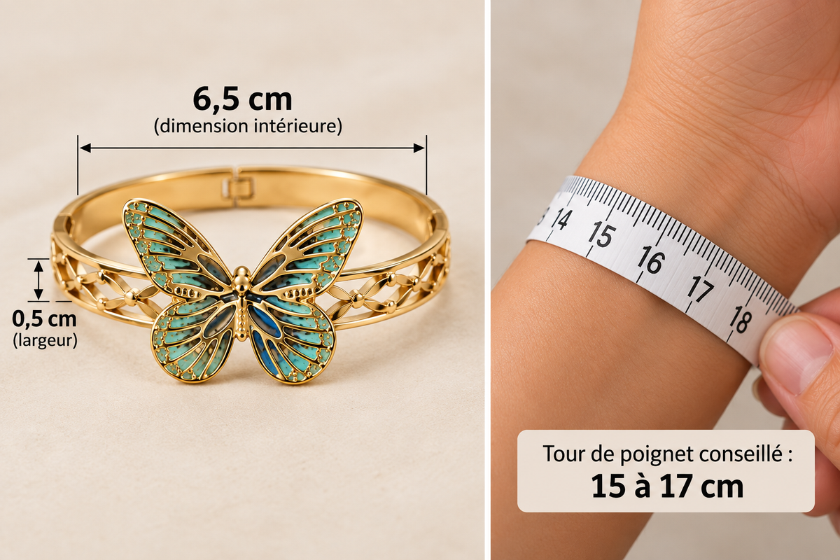 Bracelet Femme Papillon Turquoise Doré en Acier Inoxydable