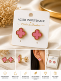 Boucles d'oreilles femme trèfle rose en acier inoxydable
